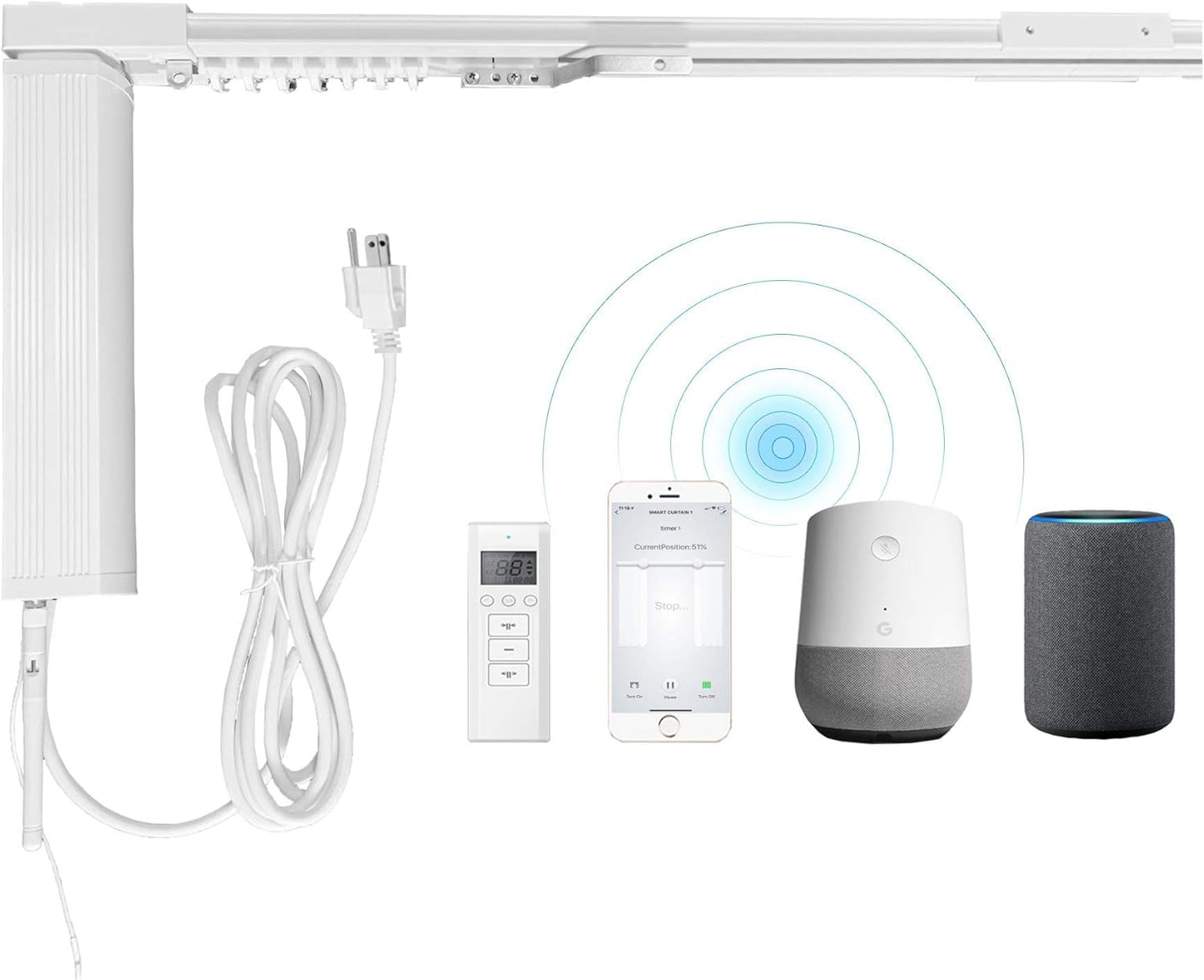Beltless Smart Curtain System: WiFi Control, Heavy Duty 0-10 ft