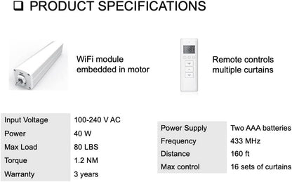 Beltless Smart Curtain System: WiFi Control, Heavy Duty 0-10 ft
